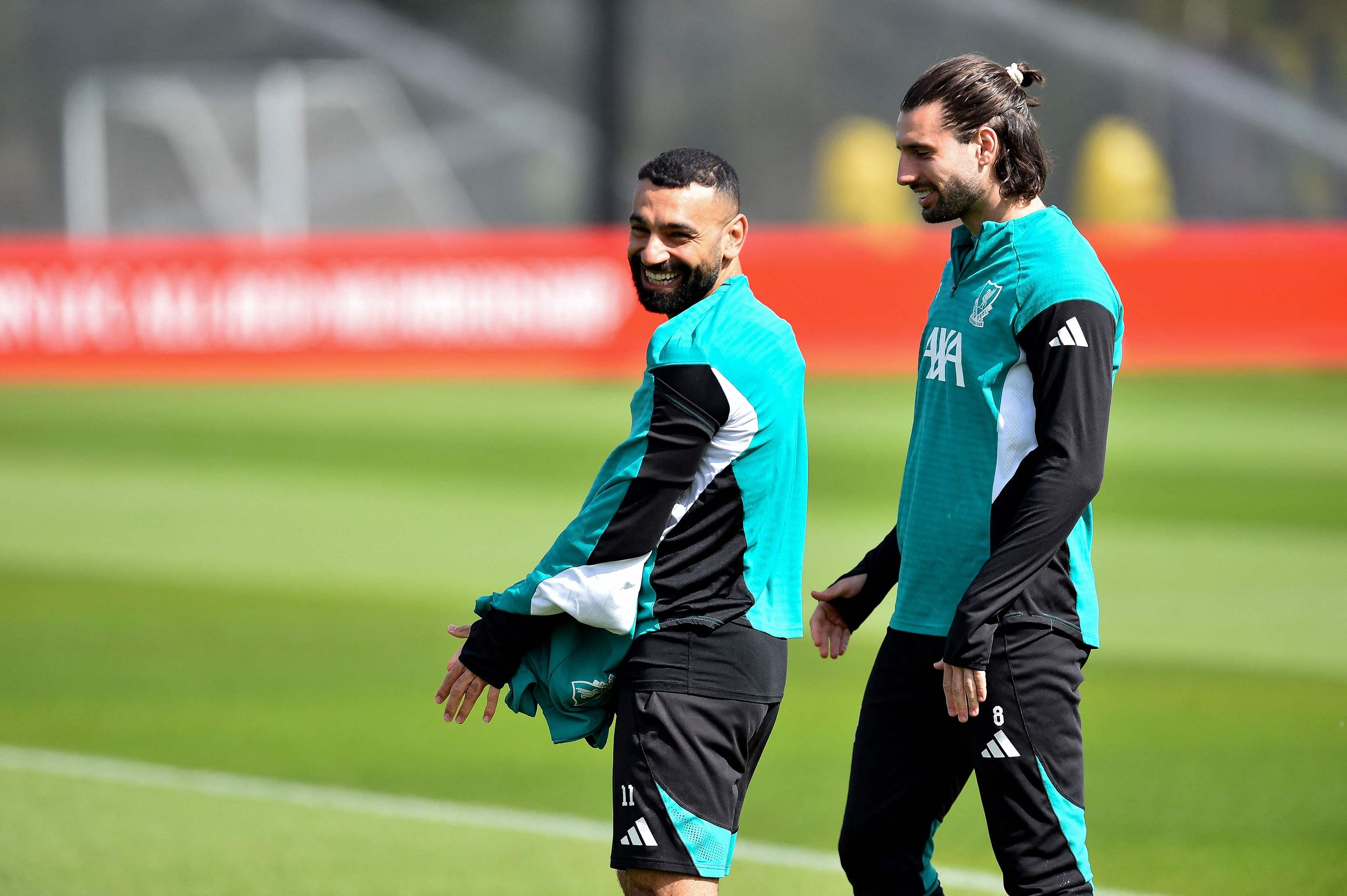 Salah y Szoboszlai, en el entrenamiento de este lunes.