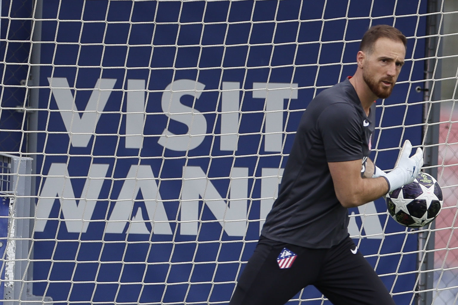 Oblak, en el entrenamiento previo al duelo de Champions.