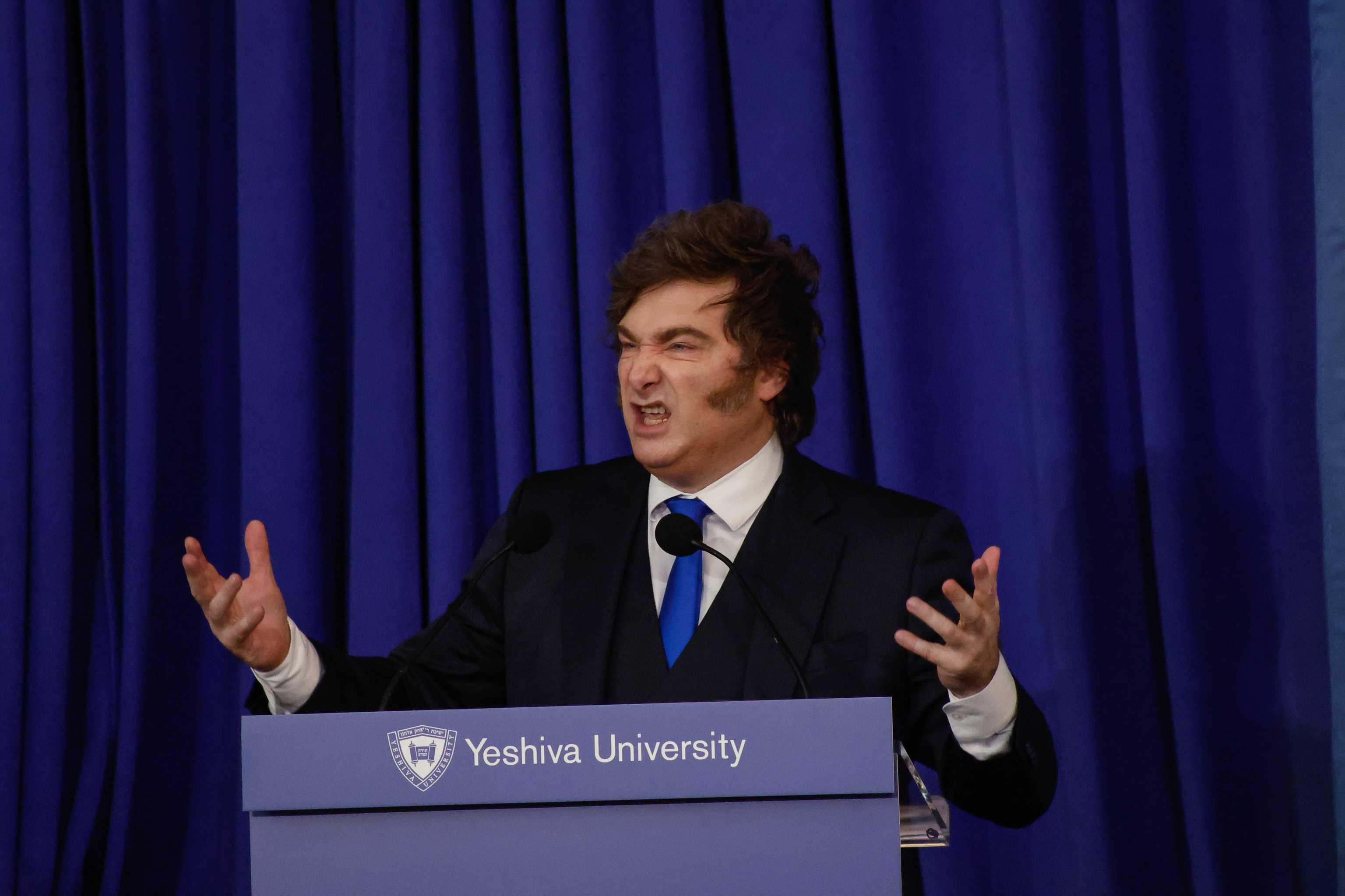 Javier Milei habla en la Universidad Yeshiva el lunes 9 de marzo de 2026 en Nueva York.