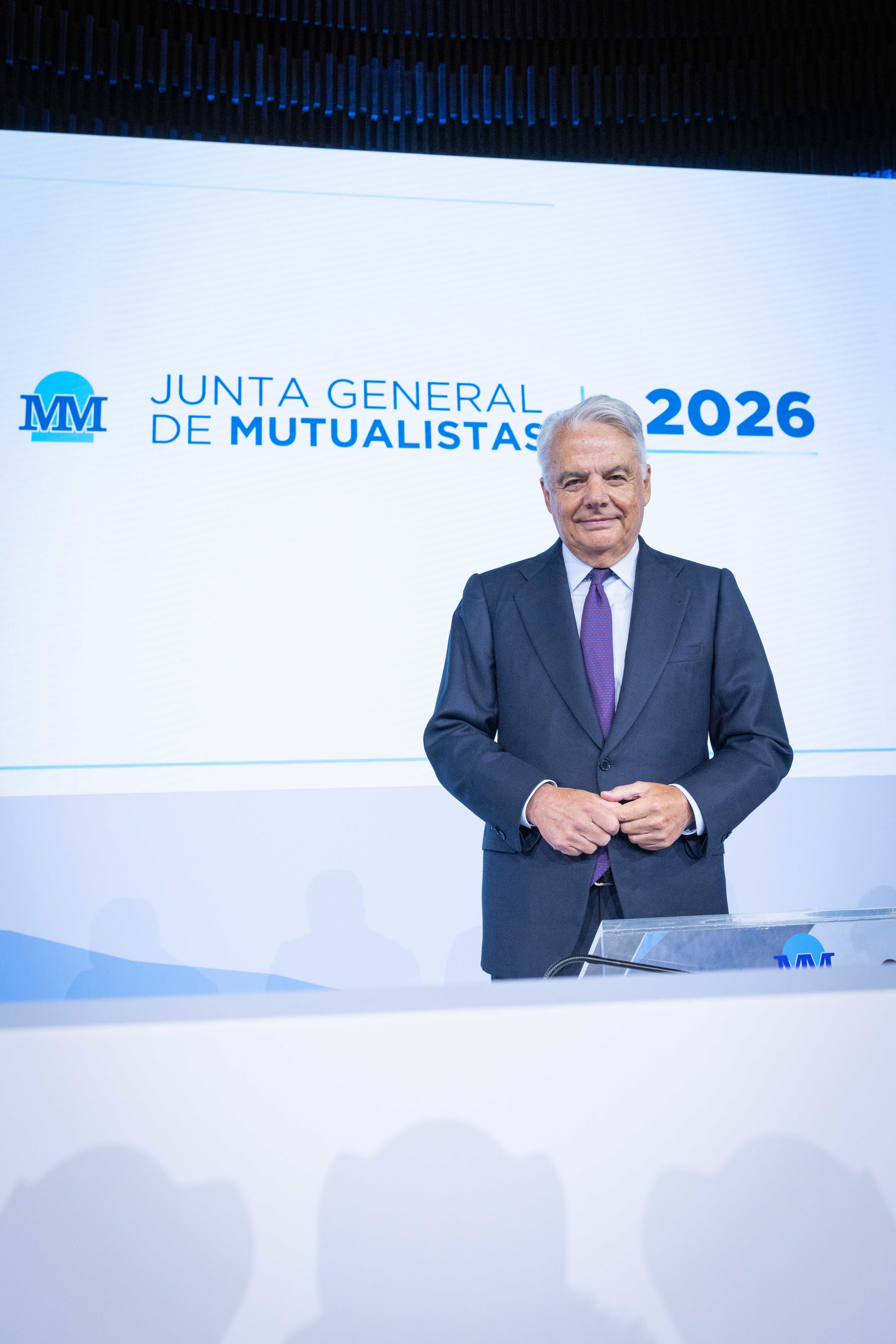 El presidente de Mutua Madrile�a, Ignacio Garralda, durante la celebraci�n de la JGA 2026 este viernes.