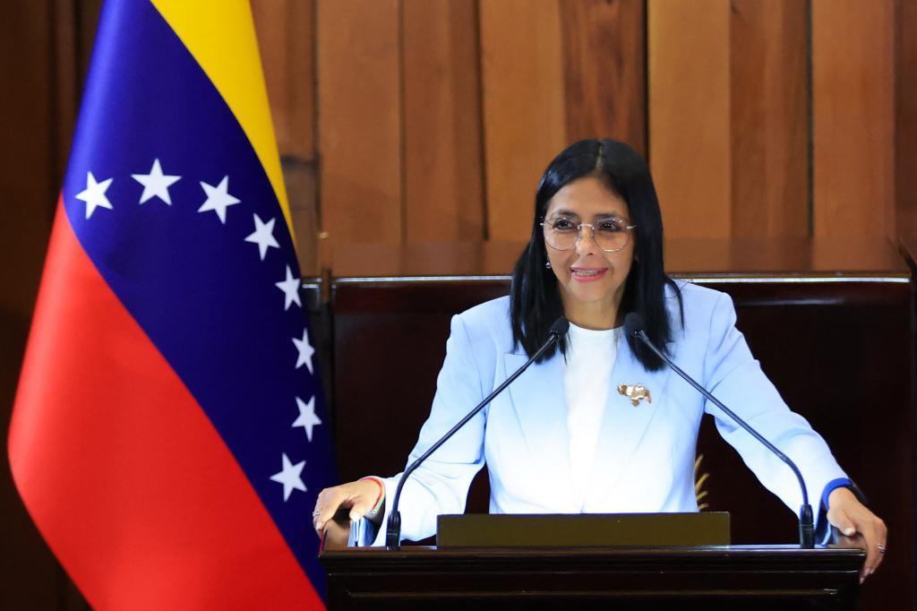 La fotograf�a, tomada el 30 de enero de 2026, muestra a la presidenta interina de Venezuela, Delcy Rodr�guez, durante la ceremonia de apertura del a�o judicial en la sede de la Corte Suprema de Justicia en Caracas.