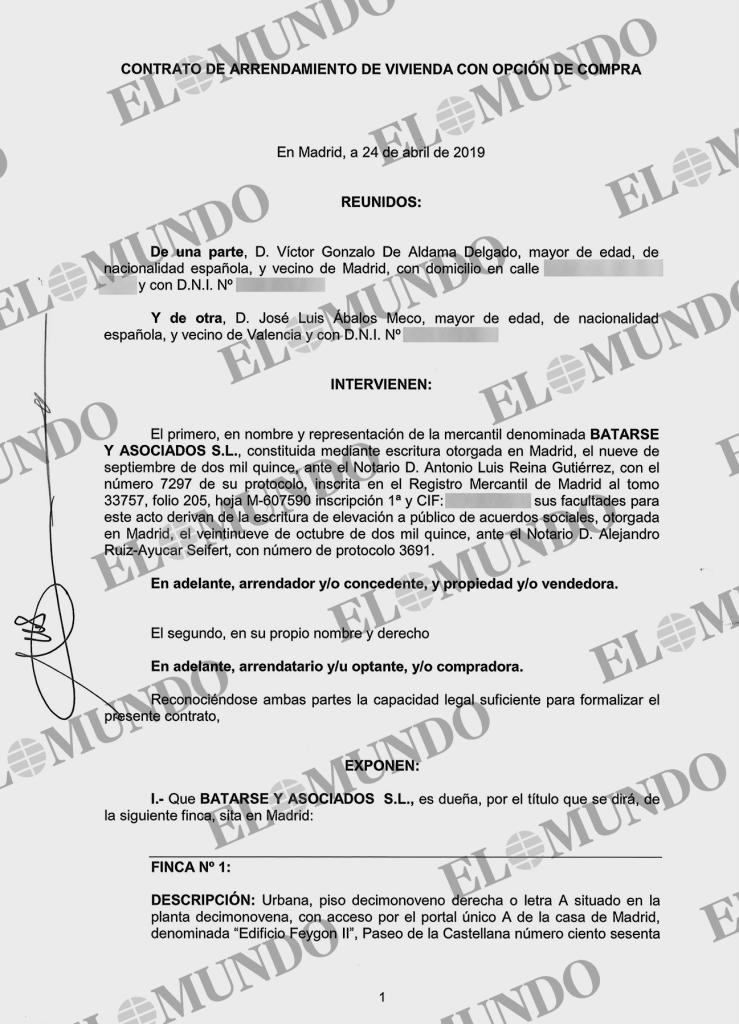 Contrato del piso de la Castellana para Ábalos.