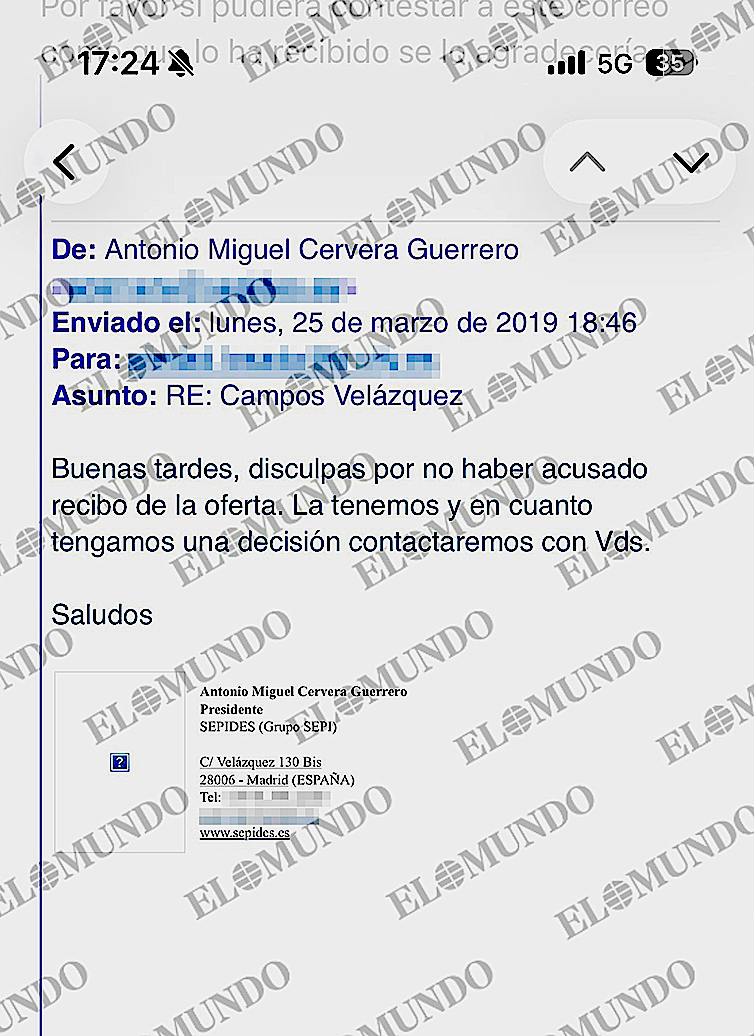 Primera respuesta de Sepides acusando recibo.