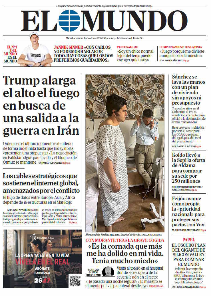 Portada de EL MUNDO del miércoles 22 de abril de 2026 | Medios