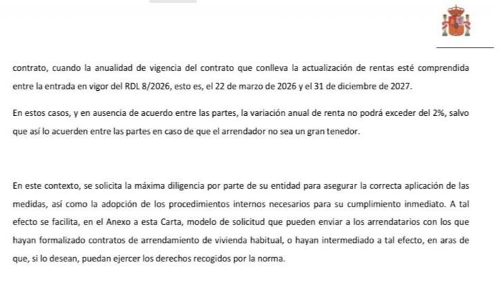 Parte de la carta enviada por el Ministerio.