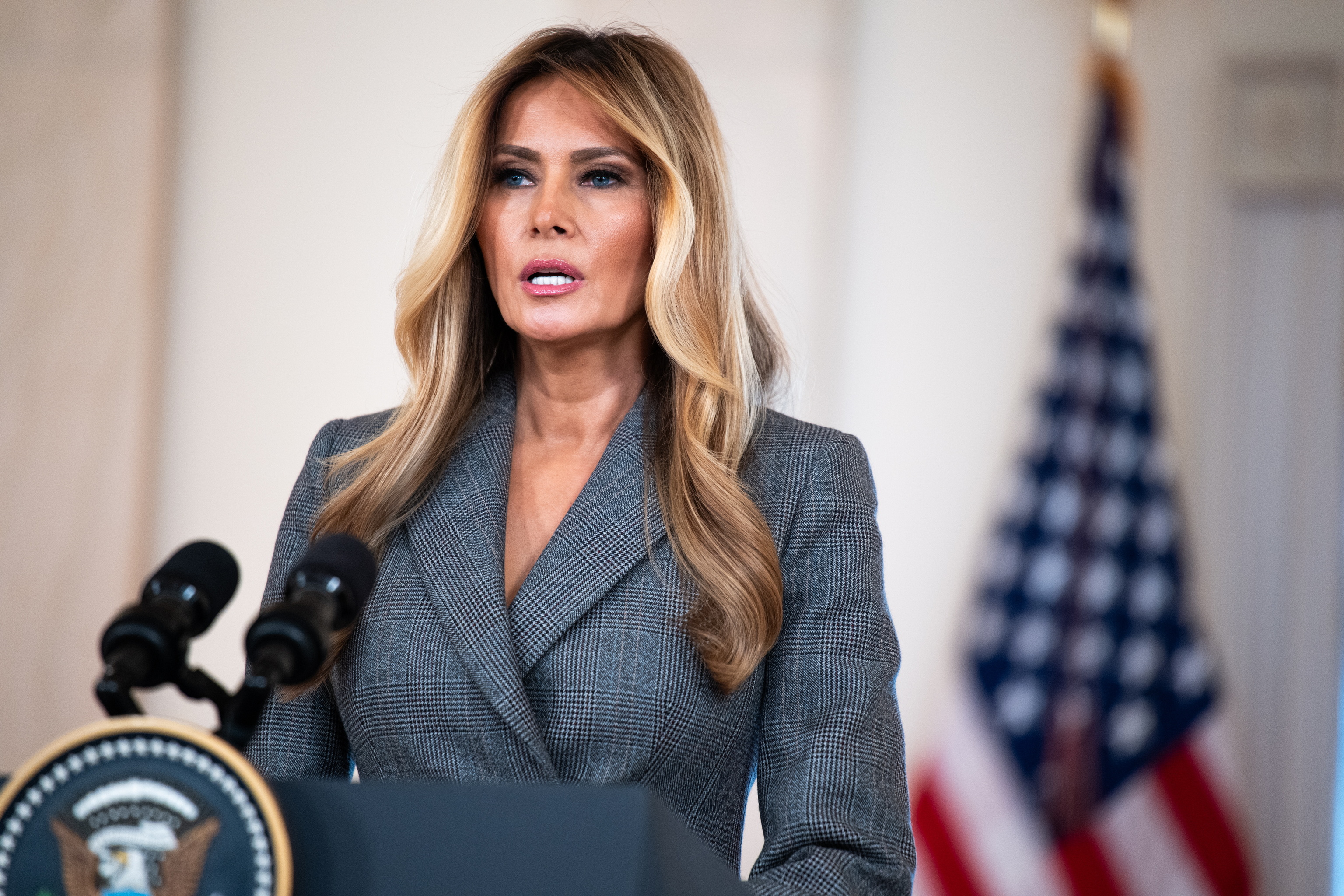 Melania Trump durante su desmentido público  sobre su relación con Jeffrey Epstein