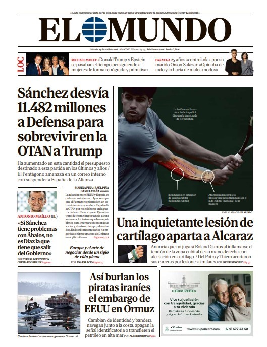 Portada de EL MUNDO del sábado 25 de abril de 2026 | Medios