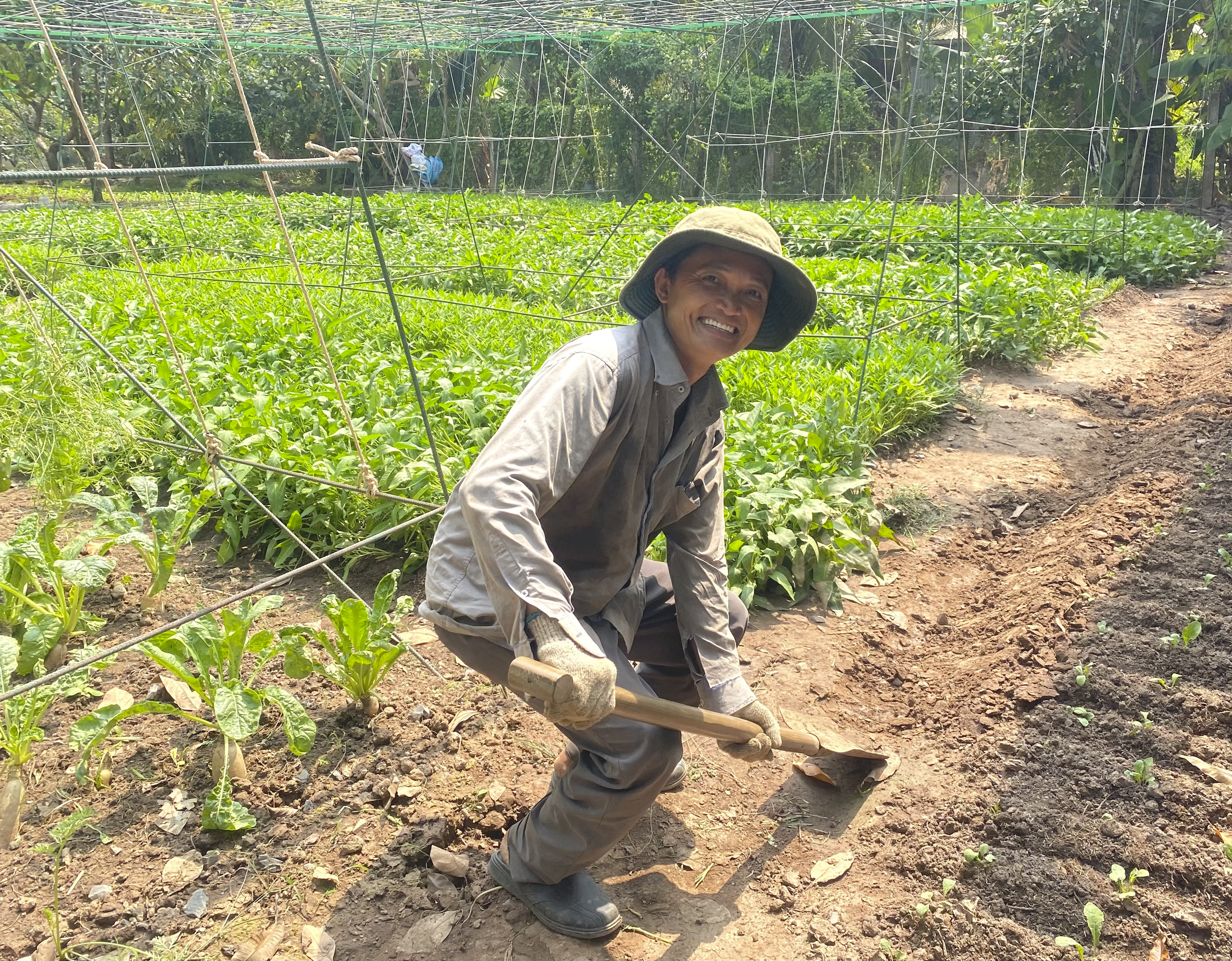 El agricultor vietnamita Le Quang Huy, que planta rábanos y judías.