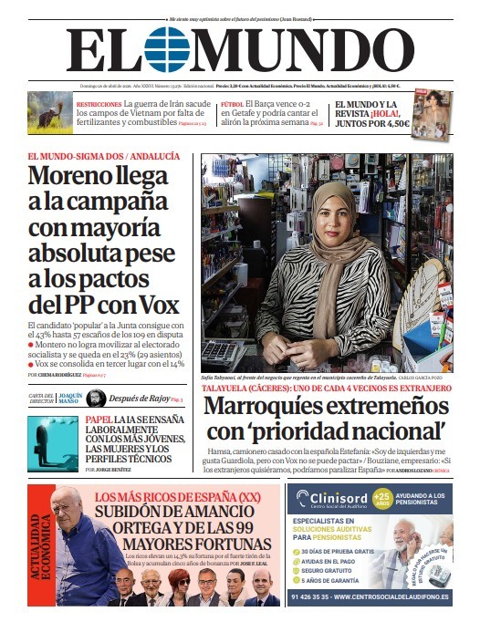 Portada de EL MUNDO del domingo 26 de abril de 2026 | Medios