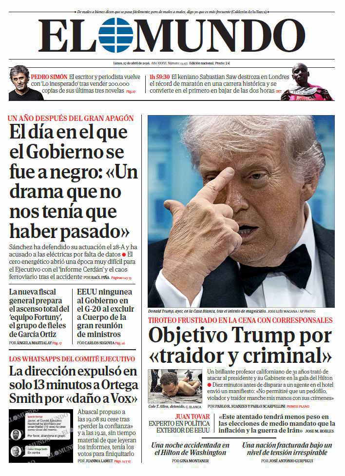 Portada de EL MUNDO del lunes 27 de abril de 2026 | Medios