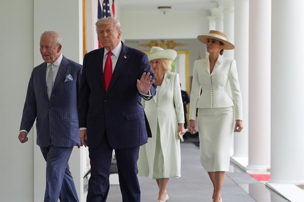 Carlos III y Camila con los Trump en la Casa Blanca, este martes.