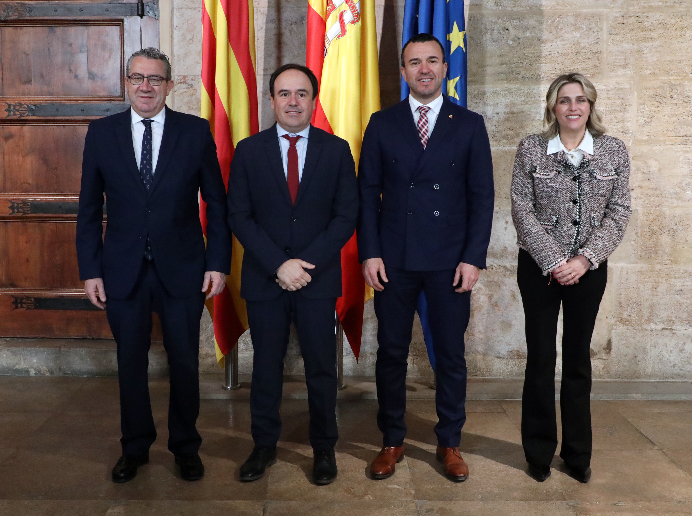 Toni P�rez, Juanfran P�rez Llorca, Vicent Momp� y Marta Barrachina, en una imagen de archivo en el Palau de la Generalitat.