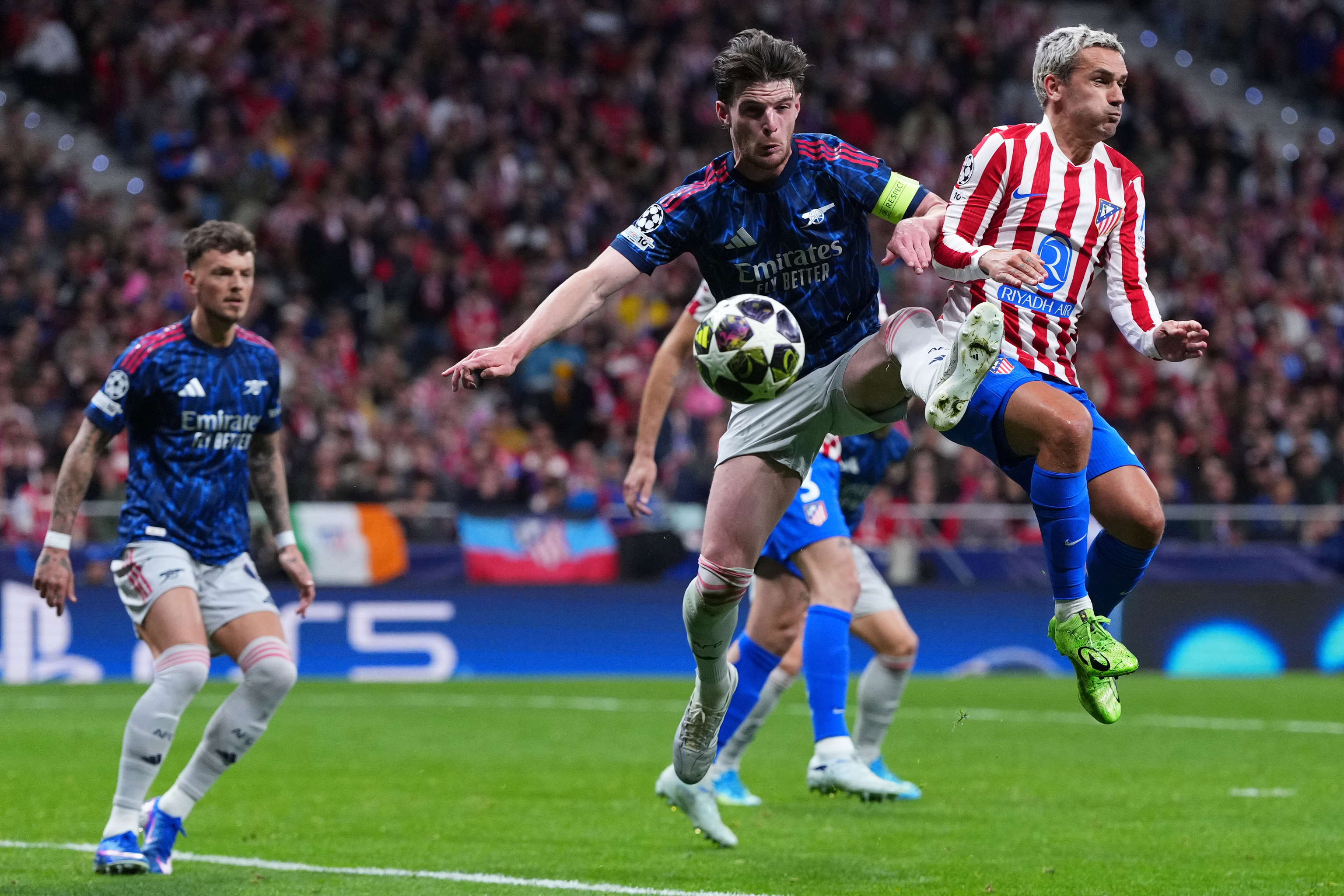 Rice y Griezmann, durante el partido.
