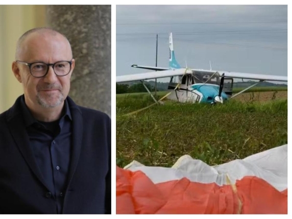El empresario Veronesi y el avión accidentado.