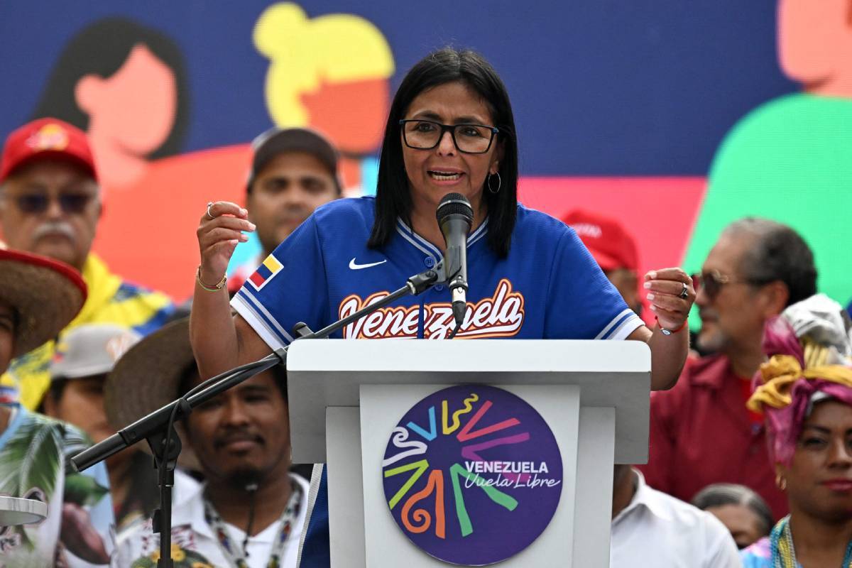 La presidenta encargada de Venezuela, Delcy Rodr�guez, en una comparecencia ante los medios de comunicaci�n