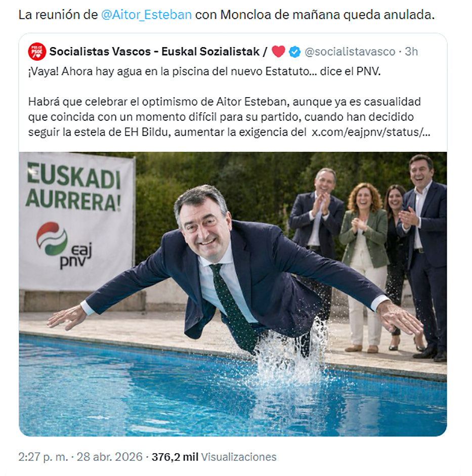 Tuit del PSE con el meme sobre Aitor Esteban.