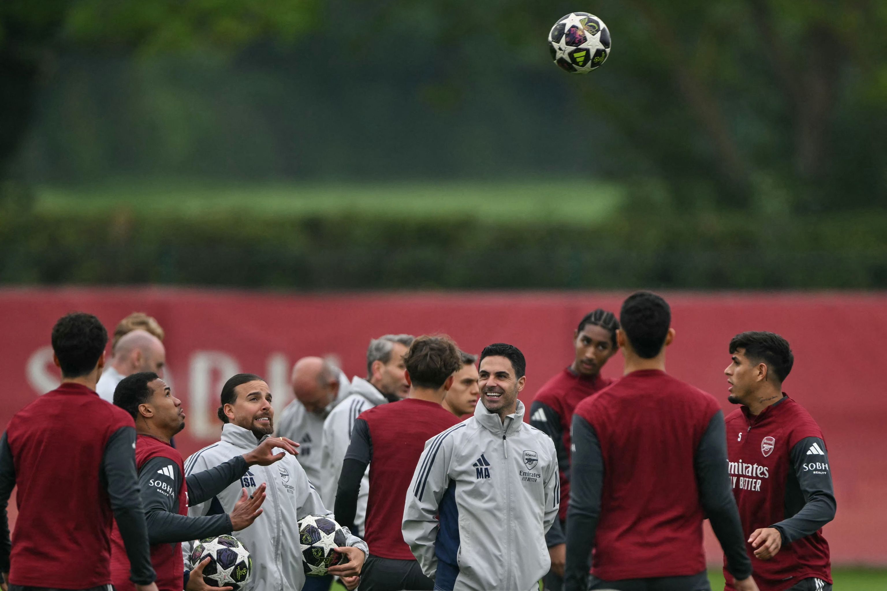 Arteta, en el entrenamiento del Arsenal de esta mañana.