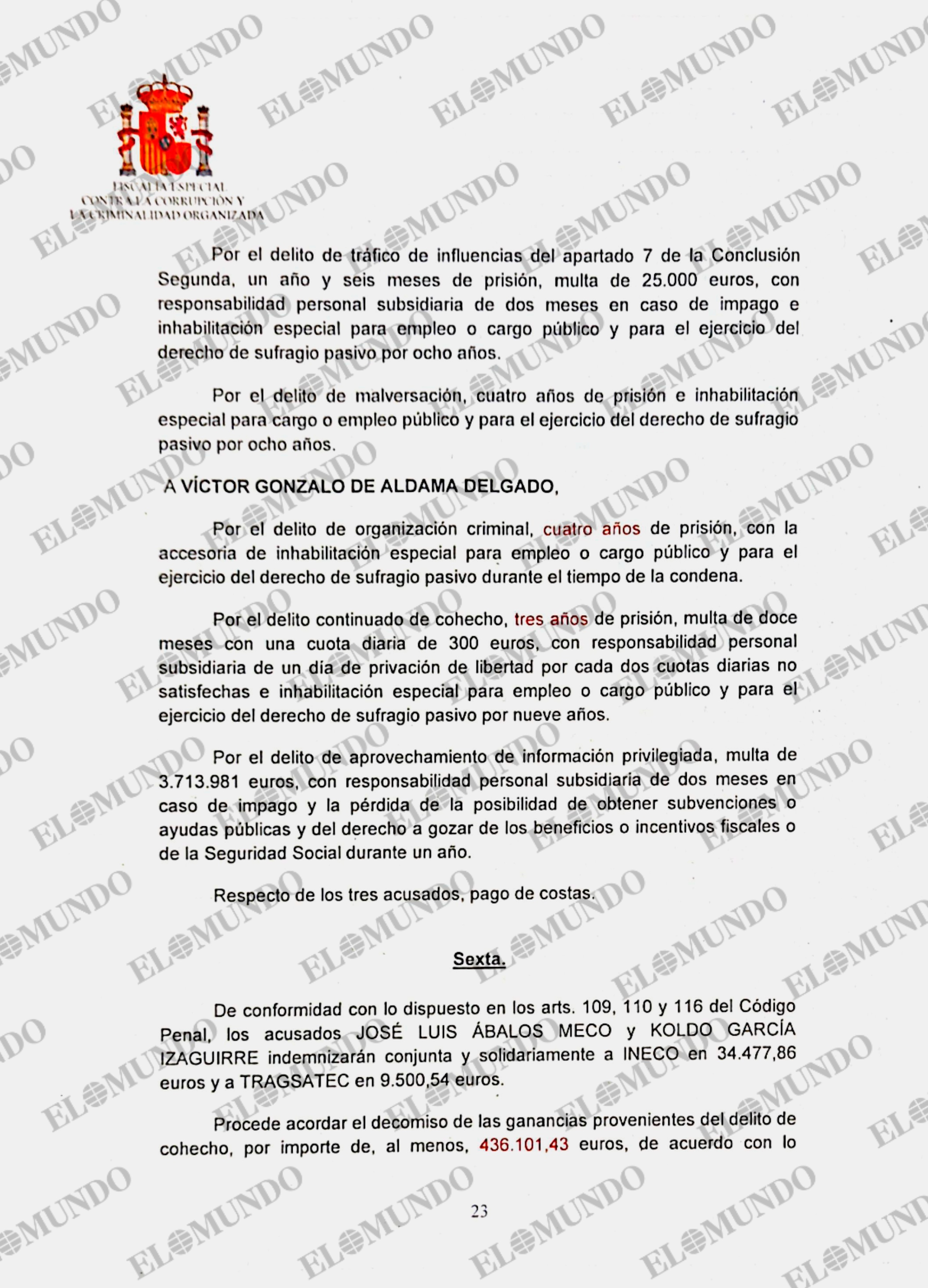 En rojo, cambios que conducen a la orden de Peramato.