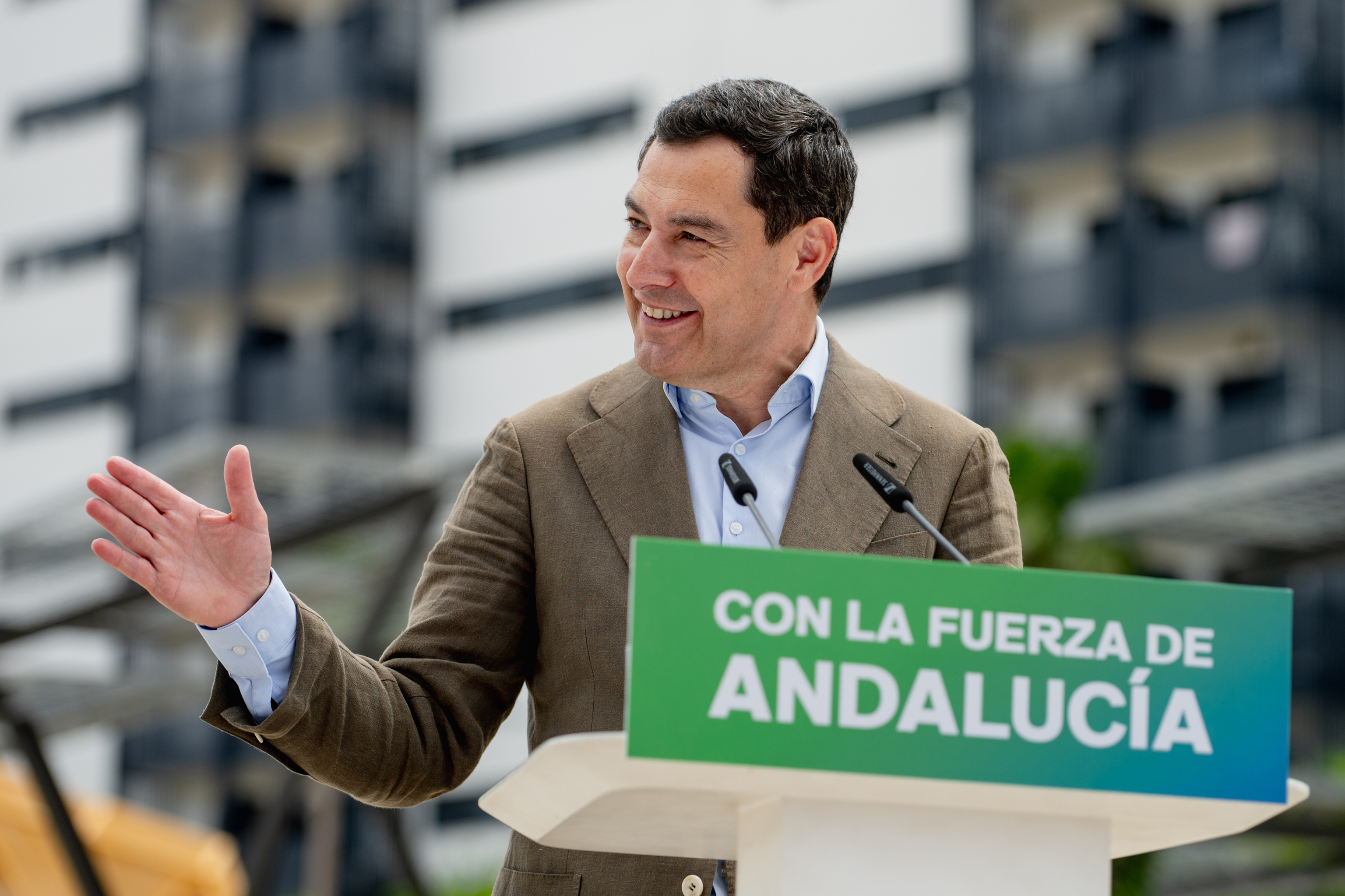 El presidente del PP de Andaluc�a y candidato a la reelecci�n de la Presidencia de la Junta, Juanma Moreno, durante la campa�a electoral.