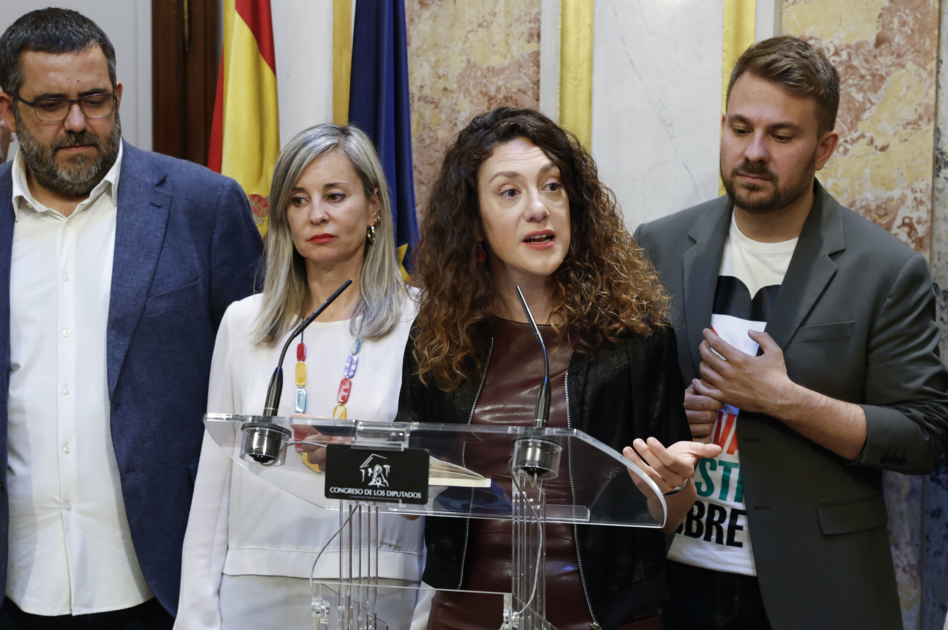 Aina Vidal, de Sumar, en rueda de prensa.