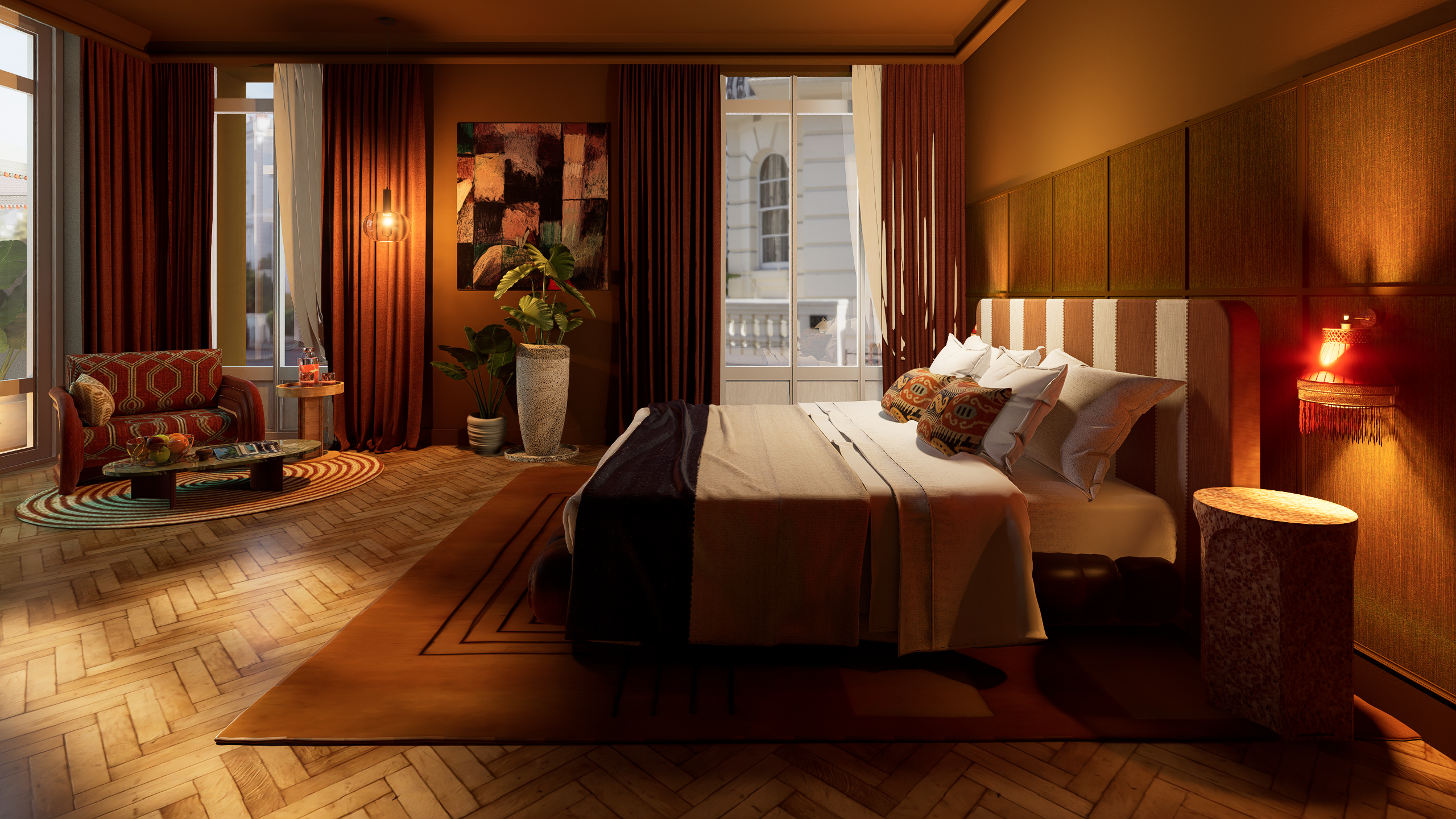 Recreación de una de las habitaciones del exclusivo hotel.