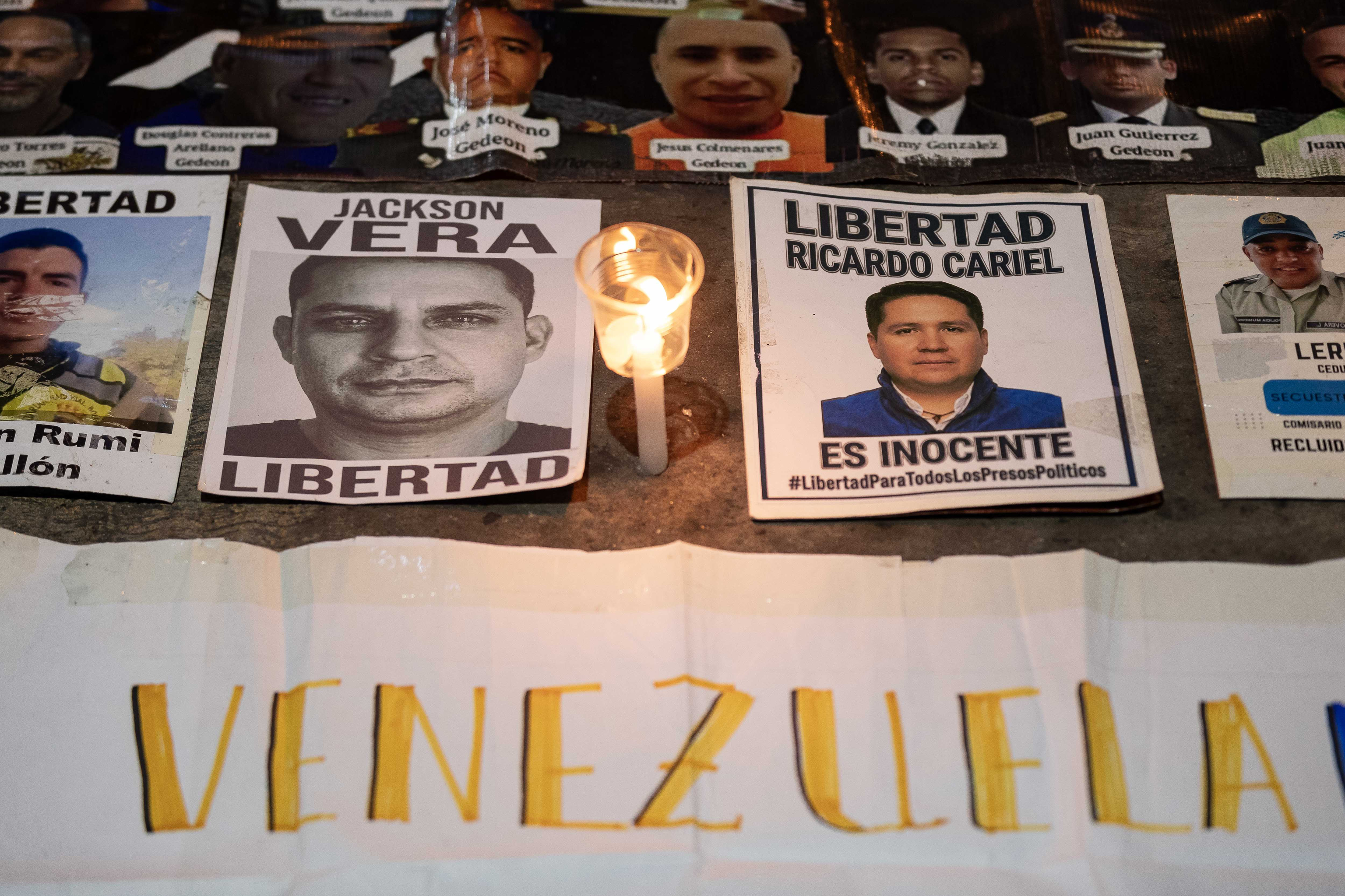 Carteles de presos pol�ticos en Venezuela.