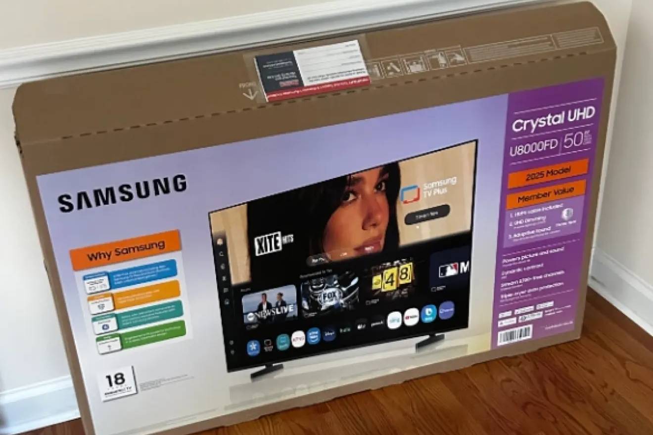 La imagen en la caja de una televisión por la que Dua Lipa ha demandado a Samsung..