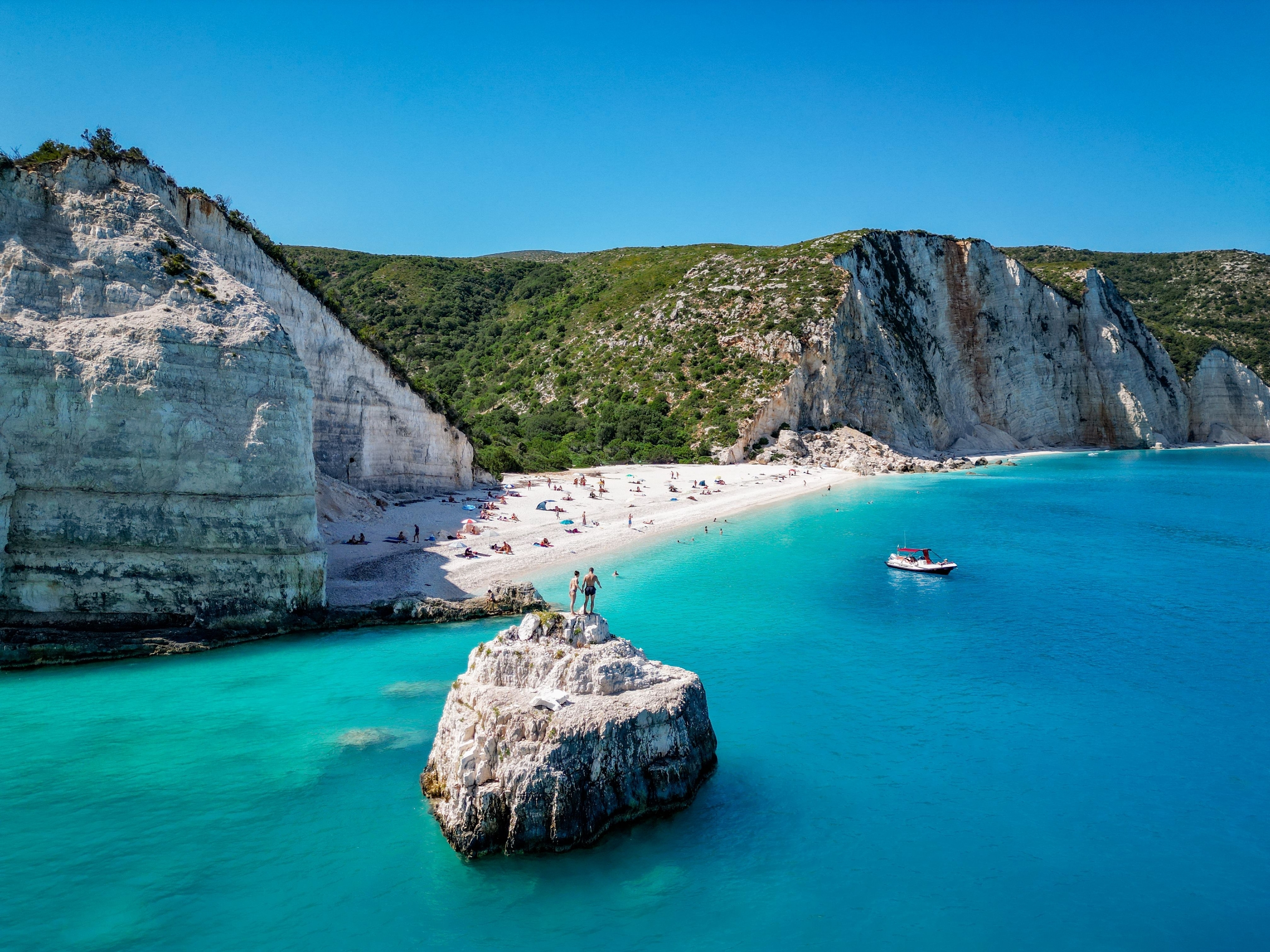 La playa de Fteri, Cefalonia, en una imagen tomada por un dron.
