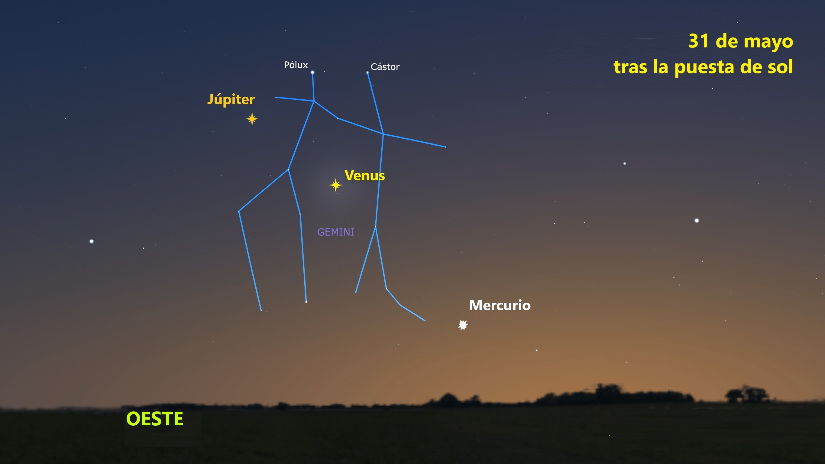 Mercurio, Venus y J�piter el 31 de mayo