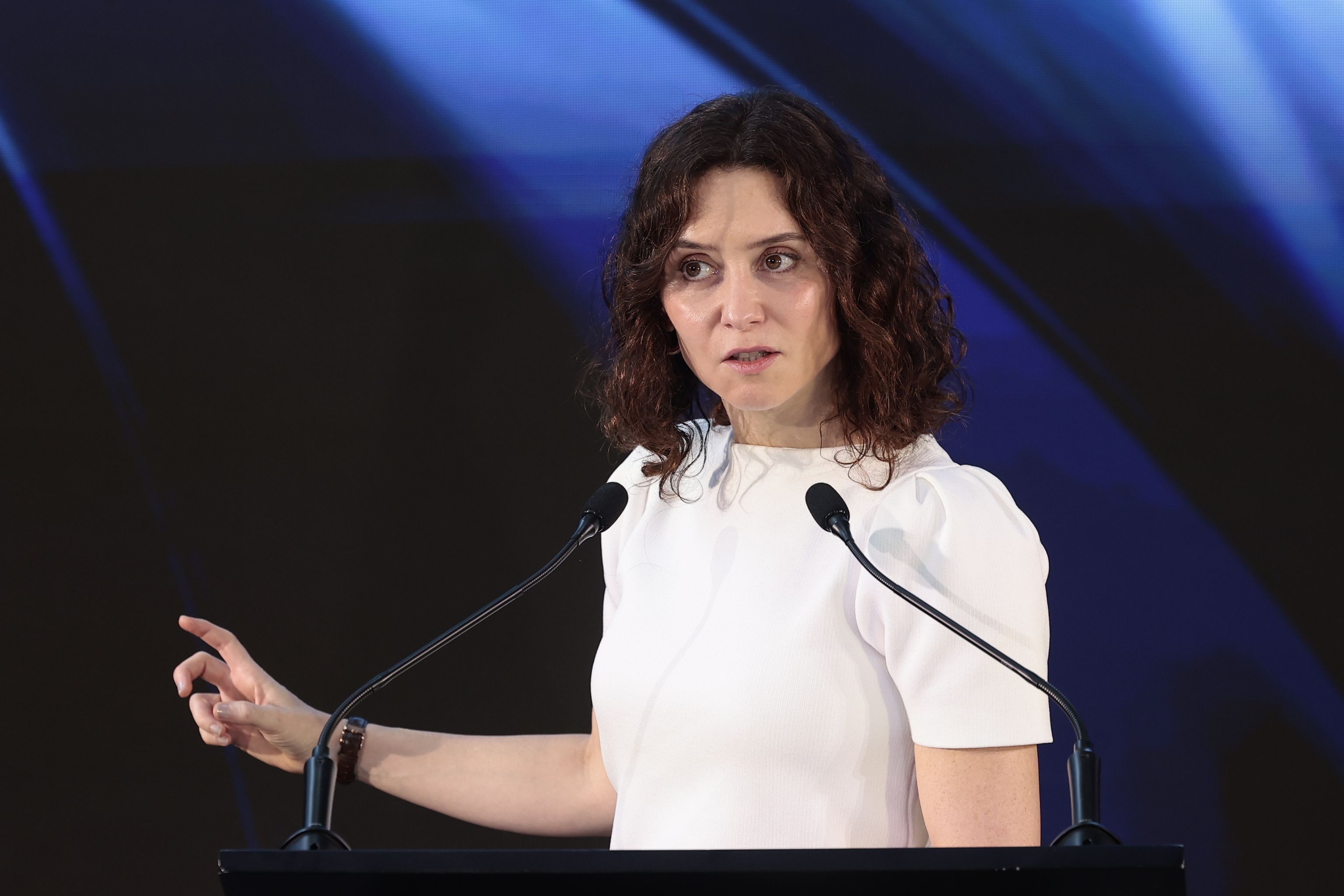 La presidenta de la Comunidad de Madrid, Isabel D�az Ayuso, durante una conferencia en Ciudad de M�xico la semana pasada.