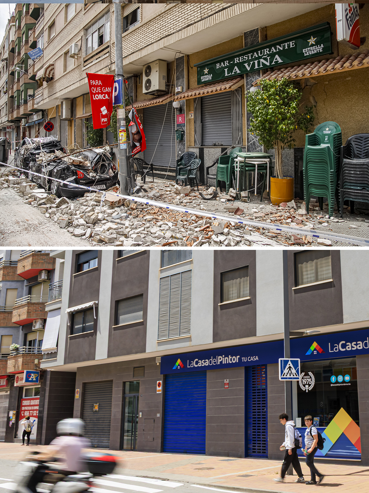 Transformación de una calle del barrio de La Viña (Lorca), 15 años después del terremoto