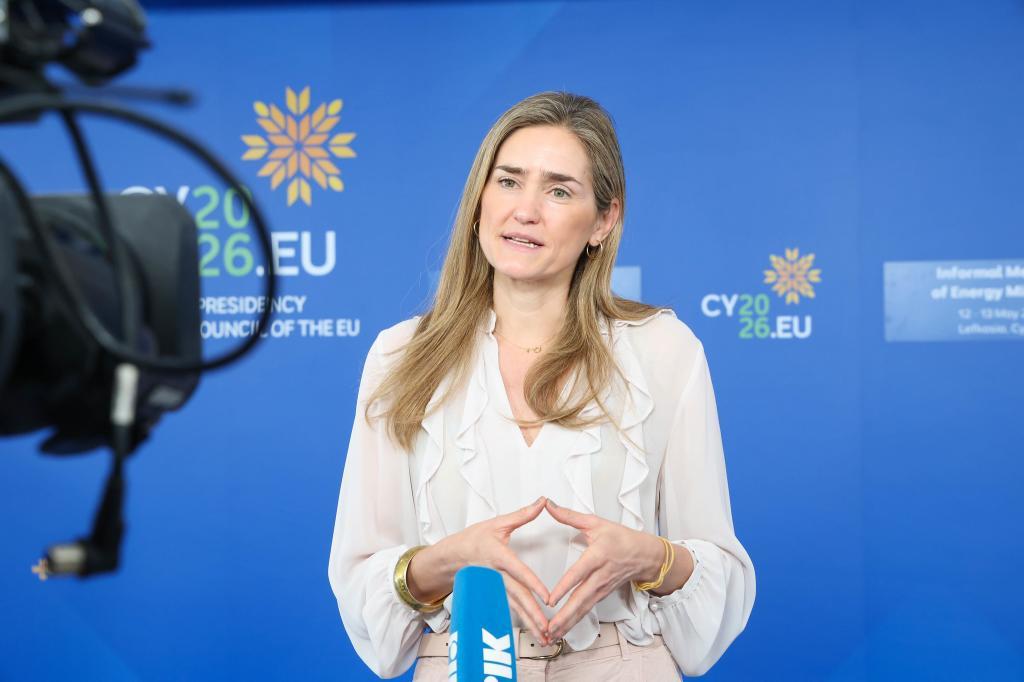 Sara Aagesen, vicepresidenta tercera y ministra espa�ola de Transici�n Ecol�gica, este mi�rcoles, en Nicosia (Chipre).