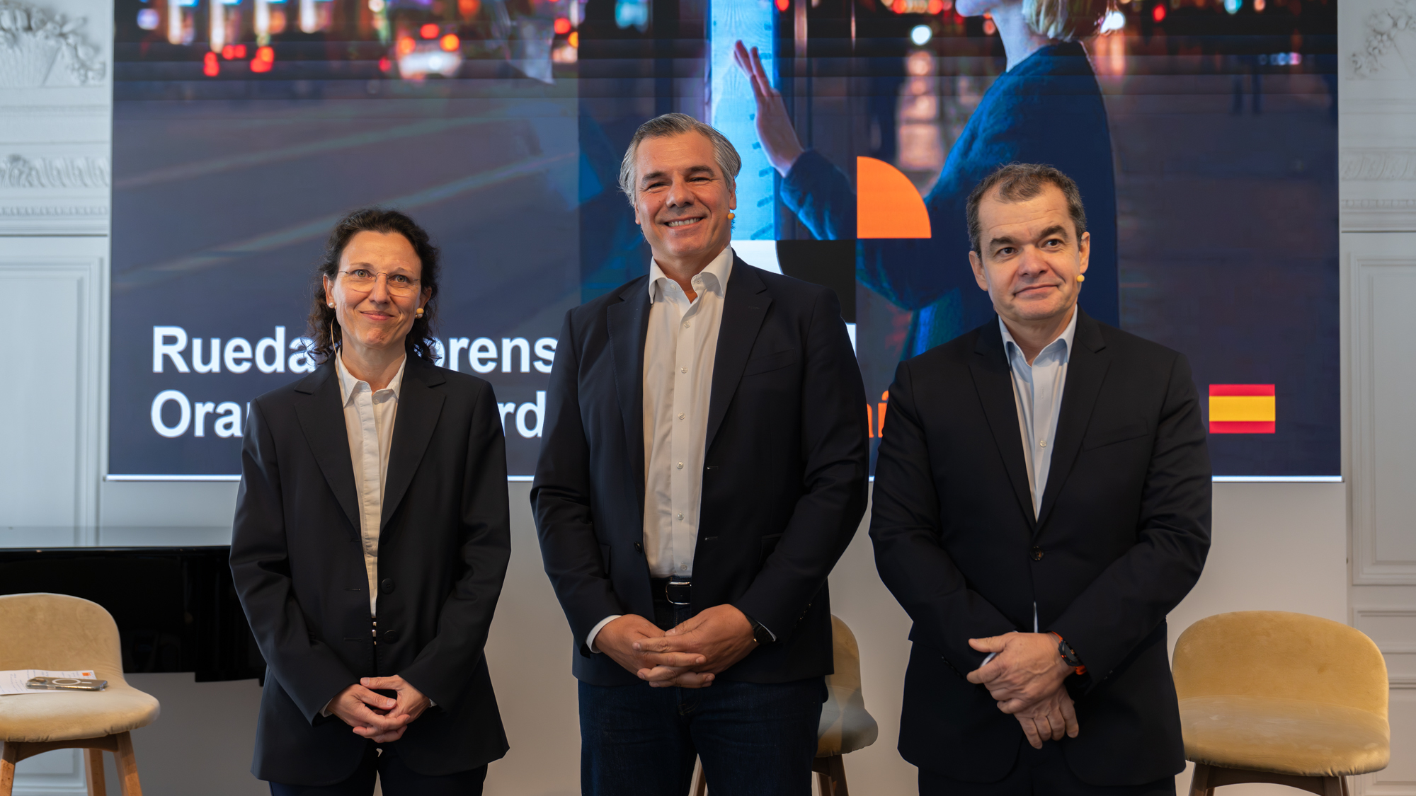La vicepresidenta ejecutiva de Orange Cyberdefense, Sara Puigvert, el director operativo de MasOrange, Germ�n L�pez, y el director de Servicios Digitales de MasOrange, Eduardo Rodr�guez