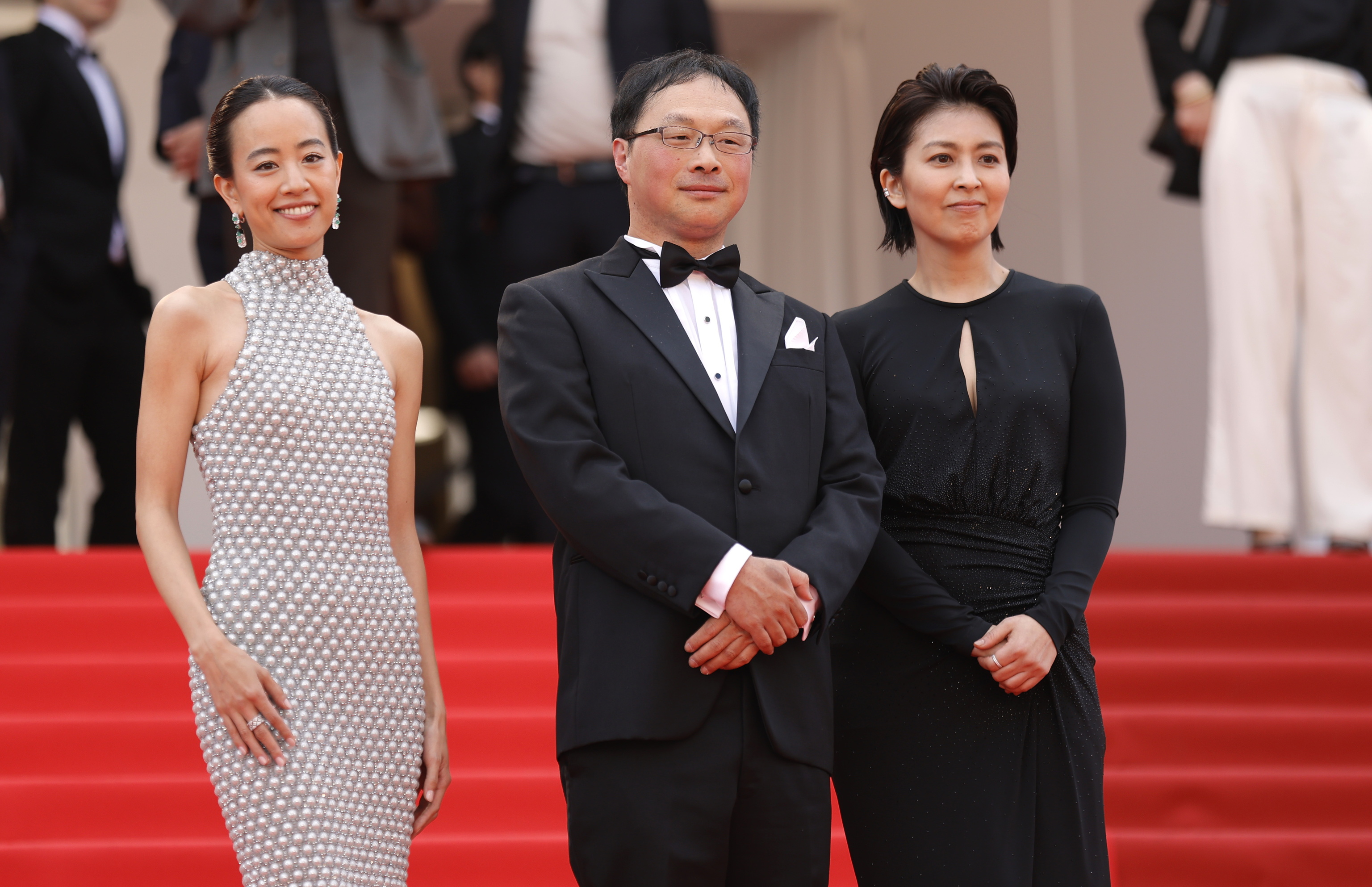 Shizuka Ishibaschi, Koji Fukada y Takako Matsu en la presentación de Nagi Notes.