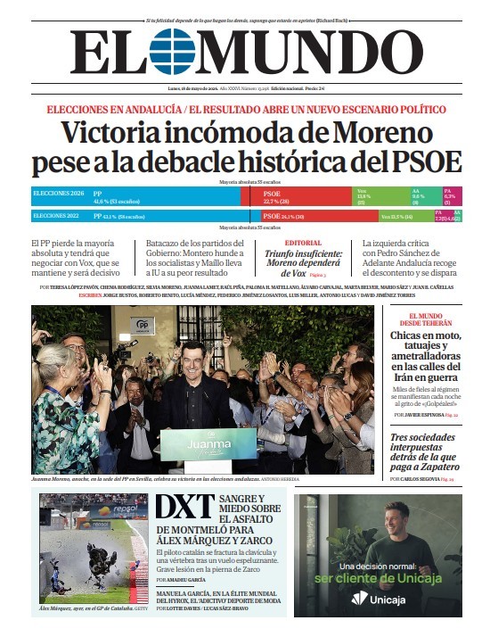Portada de EL MUNDO  del lunes 18 de mayo de 2026