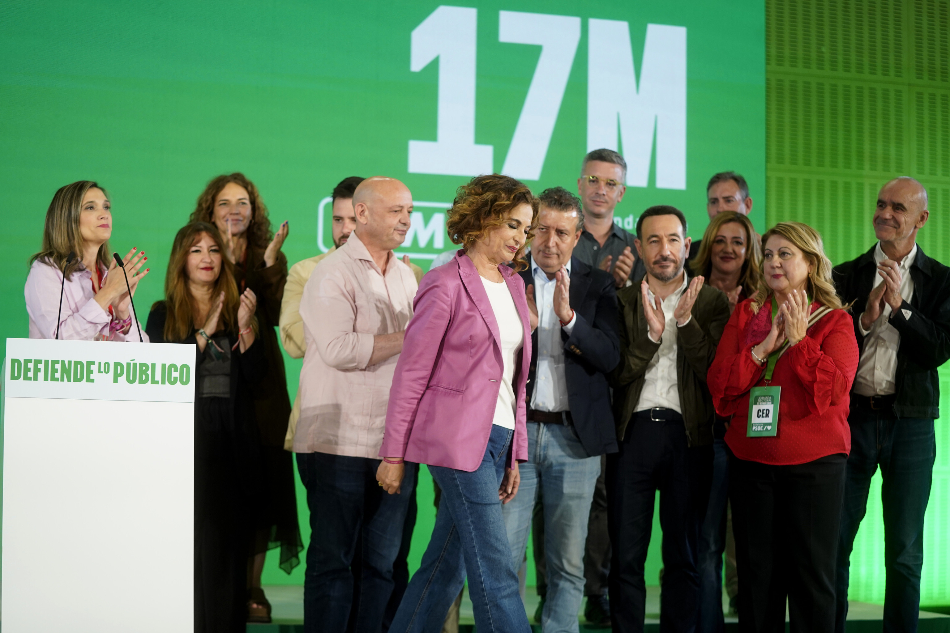 Mar�a Jes�s Montero, tras comparecer ante los medios en la noche electoral.