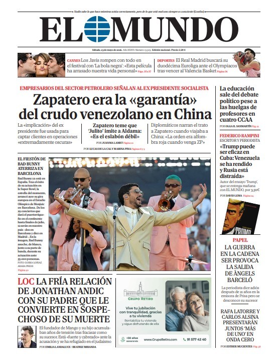 Portada de EL MUNDO del s�bado 23 de mayo de 2026