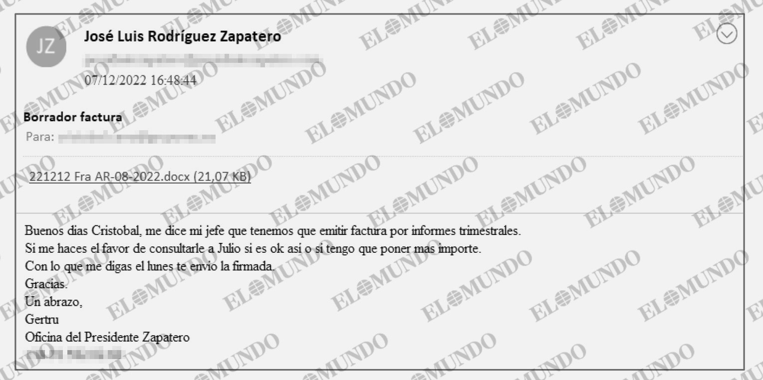 Corresos intercambiados entre la secretaria de Zapatero y el gestor del entorno societario que controla Julio Mart�nez.