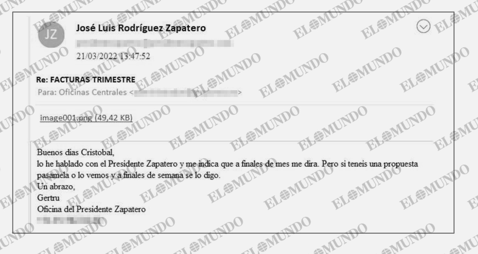Corresos intercambiados entre la secretaria de Zapatero y el gestor del entorno societario que controla Julio Mart�nez.