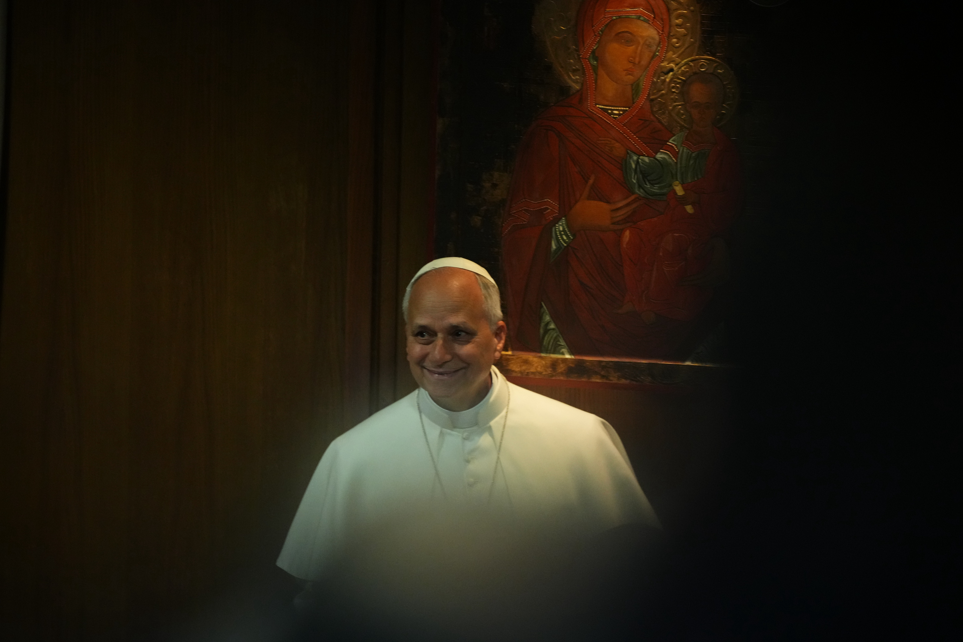 El Papa Le�n XIV a su llegada a la presentaci�n del a enc�clica.