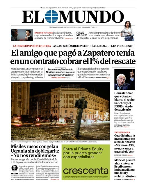 Portada de EL MUNDO en la que se revela la existencia del contrato.