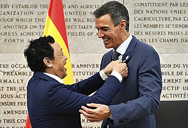 Pedro S�nchez, ayer, en la sede de la FAO en Roma.