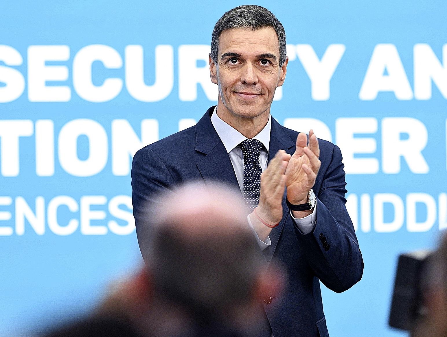El presidente del Gobierno, Pedro S�nchez, despu�s de su discurso en la 'Nutrition Week' de Naciones Unidas en Roma.