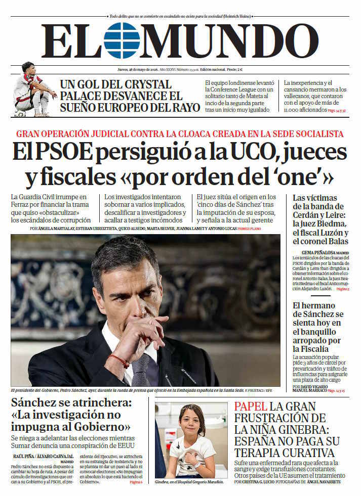 Portada de EL MUNDO del jueves 28 de mayo de 2026