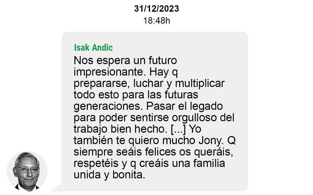 Mensaje de Isak Andic a su hijo Jonathan en la Nochevieja de 2023.