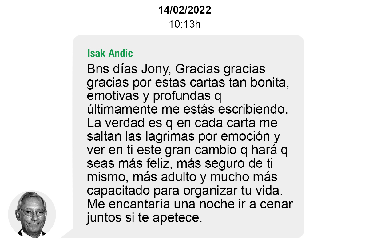 Mensaje de Isak Andic a su hijo Jonathan en febrero de 2022.