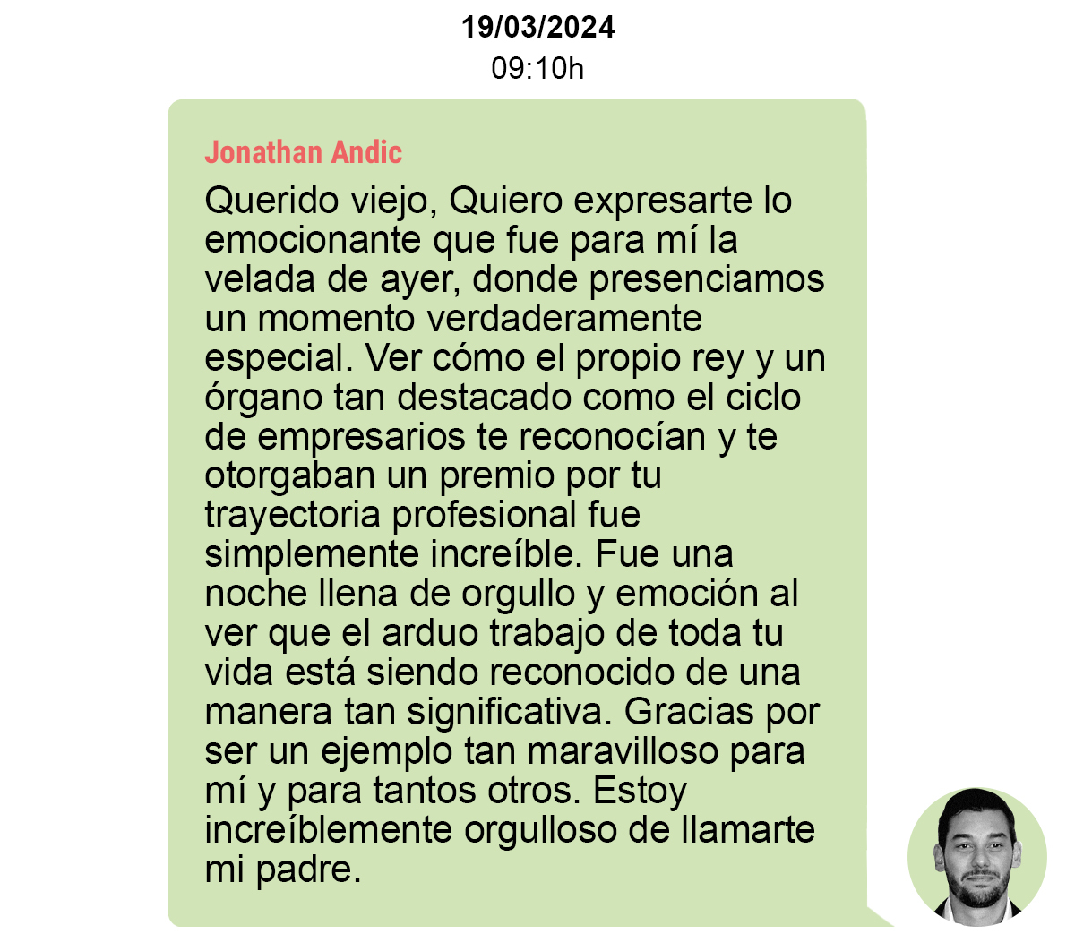 Mensaje de Jonathan a Isak Andic en marzo de 2024.