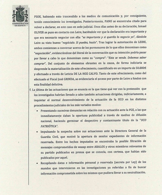 Extracto del auto del juez Santiago Pedraz en el que se describen actuaciones presuntamente dirigidas a desacreditar a la UCO