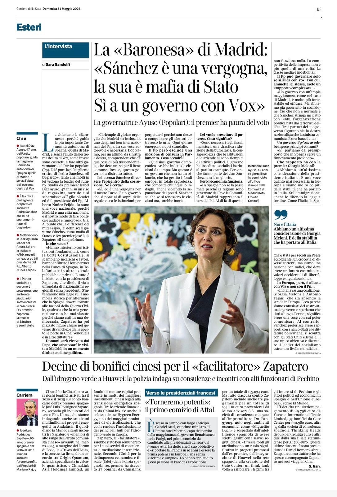Página del Corriere con la entrevista de este domingo.