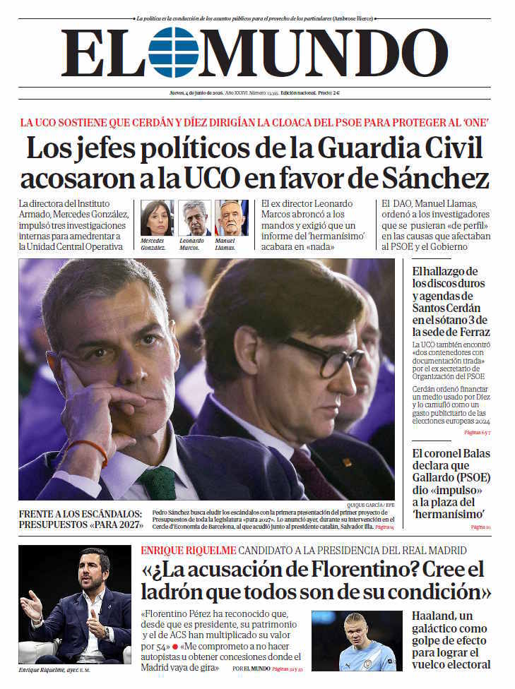 Portada de EL MUNDO del jueves 4 de junio de 2026 | Medios